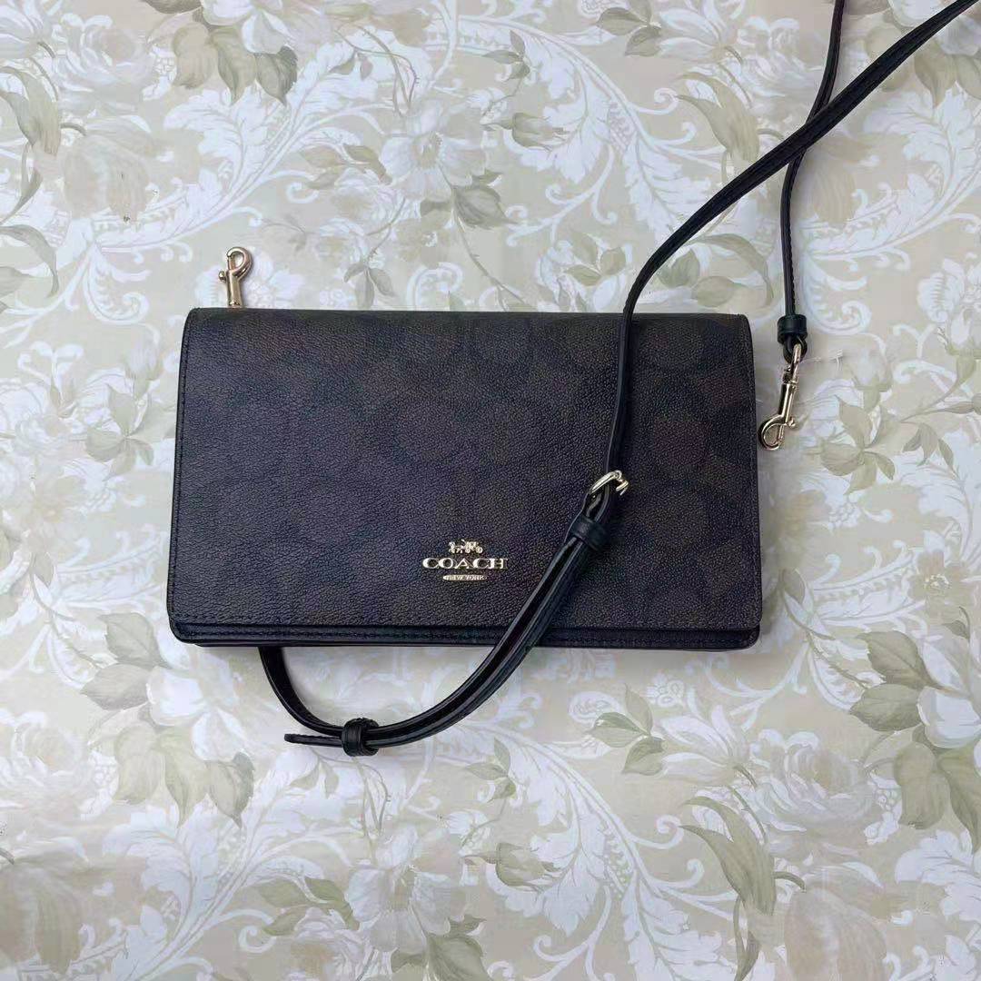 COACH 3036 FOLDOVER CROSSBODY CLUCH PURSE BROWN BLACK SIGNATURE COACH 3036 FOLDOVER CROSSBODY CLUCH PURSE BROWN BLACK SIGNATURE